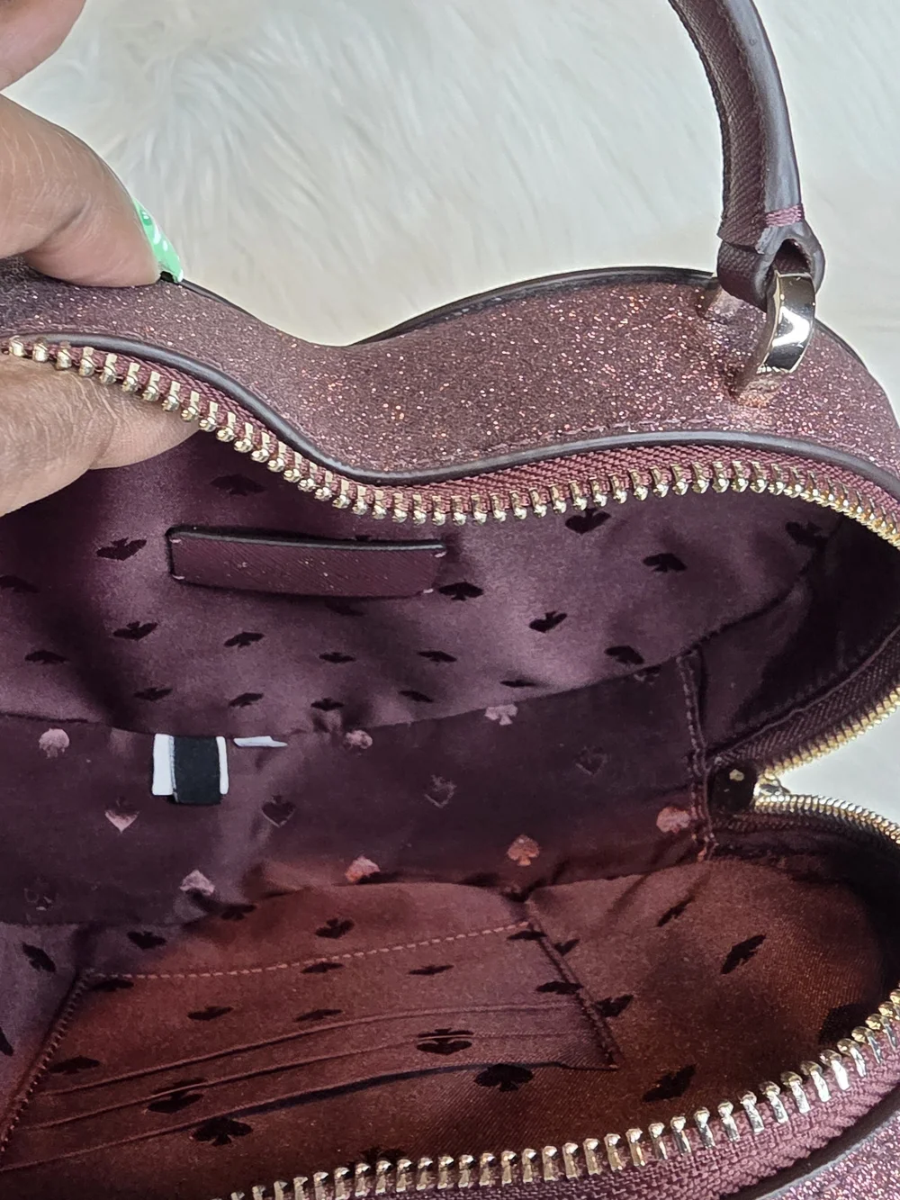 Kate Spade NWOT Plum Glitter Heart Mini Top-Handle  Crossbody Bag Includes Strap